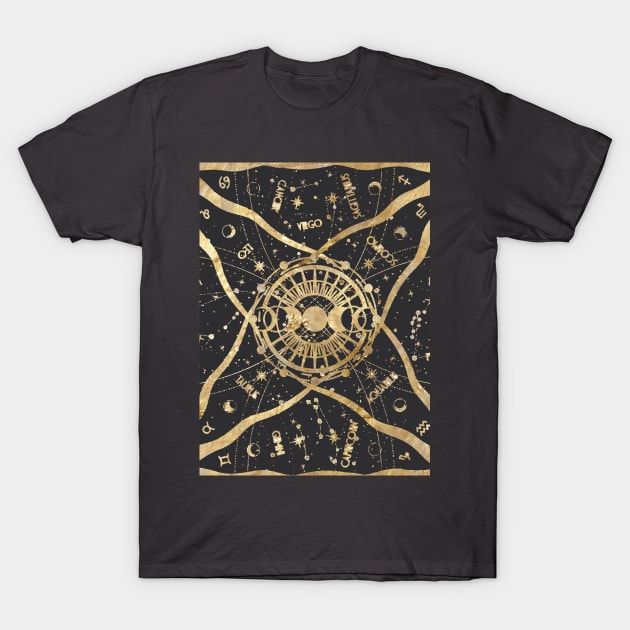 Gold and Black Zodiac Universe Graphic T-Shirt by WonderfulHumans